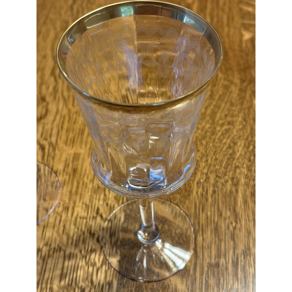 3 Vintage Tiffin-Franciscan 14196-6 Wine Water Goblet Stem Glass Etched Gold Rim - Picture 8 of 8